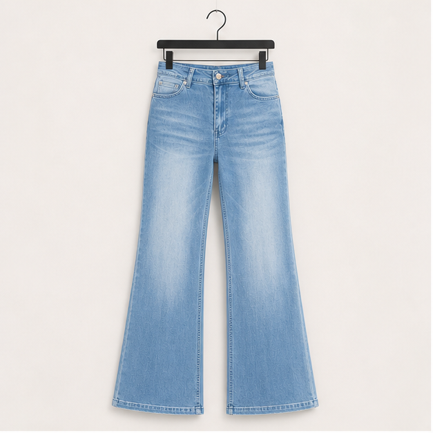 Women's Flare Bell Bottom Jeans 2026 Mid Waisted Wide Leg Bootcut Jeans Stretchy Denim Pants with Pocket - front view