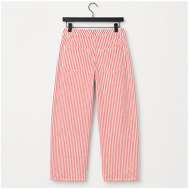 Barrel Jeans for Women Trendy Baggy Wide Leg Striped High Waisted Cropped Casual Pinstripe Stretchy Denim Pants - back view