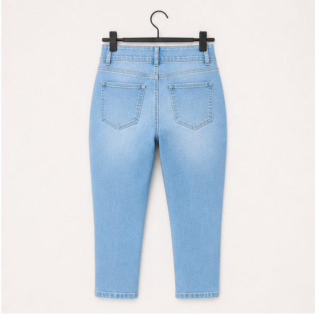 Women's Capri Pants Trendy Mid Rise Skinny Stretchy Front Seam Denim Jeans - back view