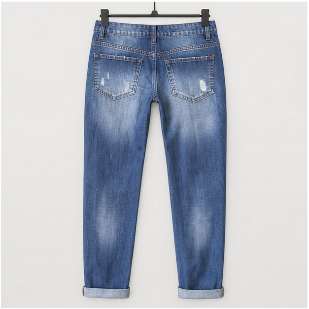 Ripped Jeans for Women Plaid Patch Boyfriend Skinny Distressed Denim Jean Pants - back view