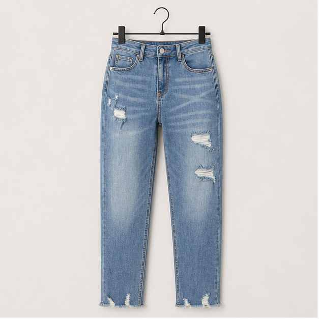 Women's High Waisted Tummy Control Straight Ankle Ripped Jeans - front view